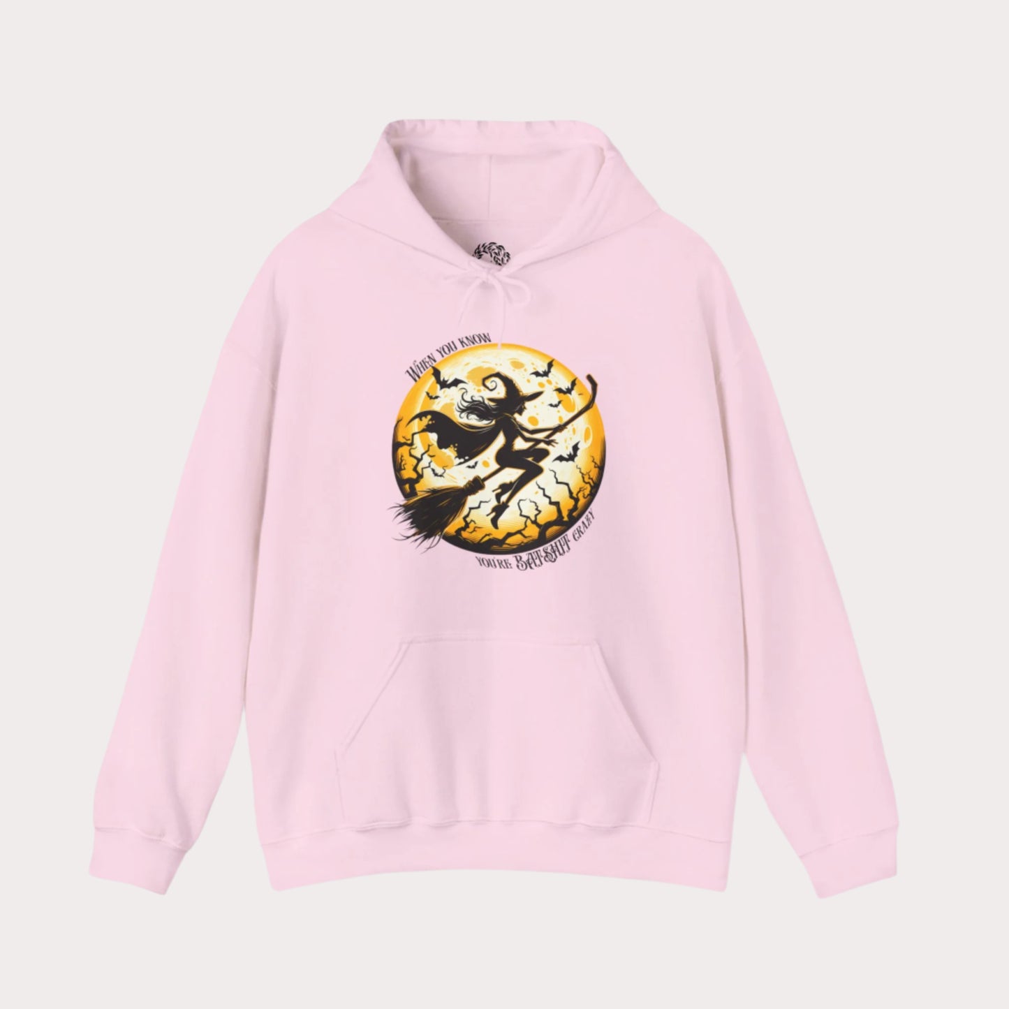 'When You Know You're Batshit Crazy' Flying Witch Graphic Unisex Heavy Blend™ Hooded Sweatshirt