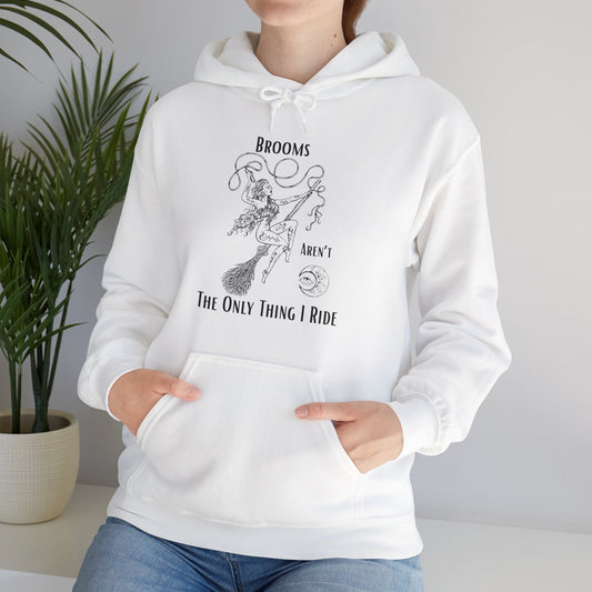 'Brooms Aren't The Only Think I Ride' Flying Witch on a Broom Graphic Unisex Heavy Blend™ Hooded Sweatshirt