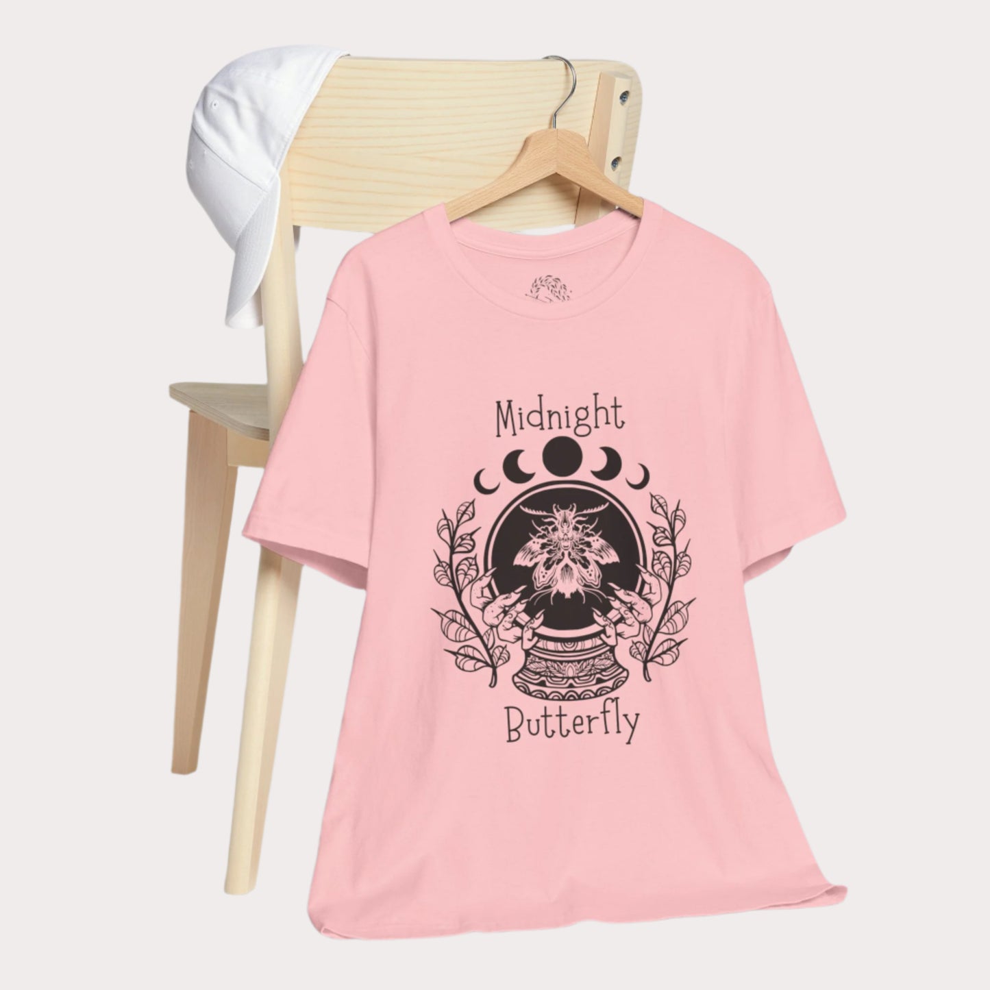 'Midnight Butterfly' Unisex Short Sleeve Moon Phase Moth Crystal Ball Casual Wear T-Shirt