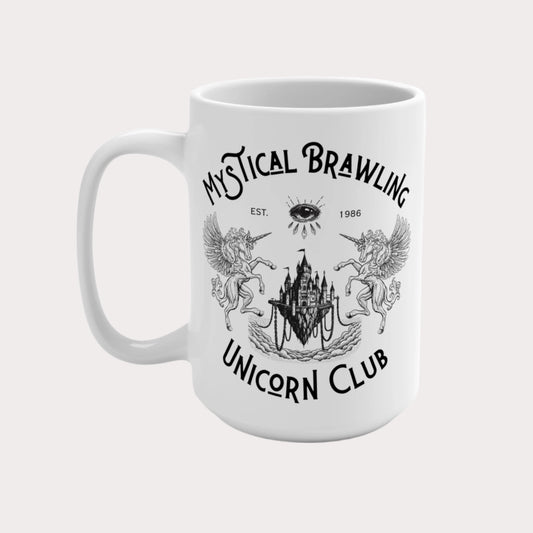 Mystical Brawling Unicorn Club Emblem 15oz Mug— Legendary Guardians of Magic Sipware