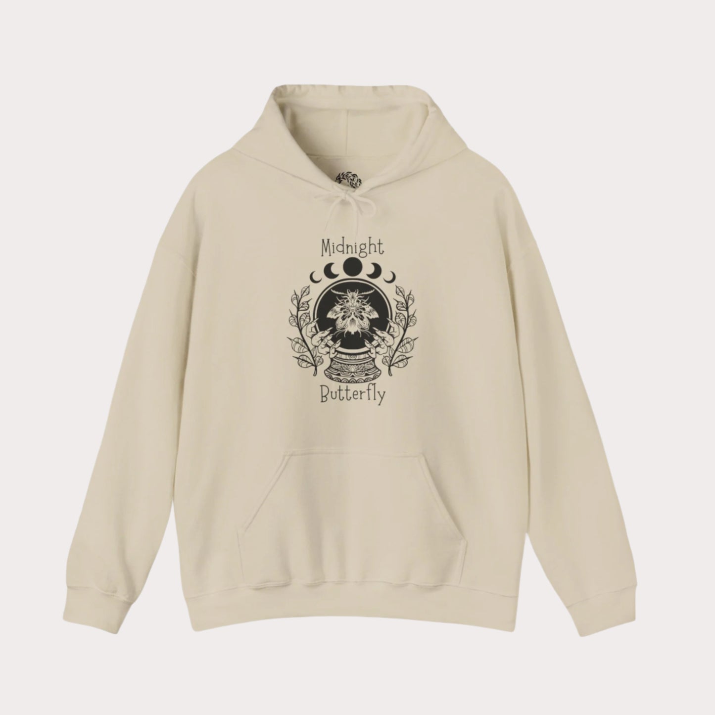 'Midnight Butterfly' Unisex Heavy Blend™ Hooded Sweatshirt - Moon Phase Moth Crystal Ball Casual Wear Hoodie