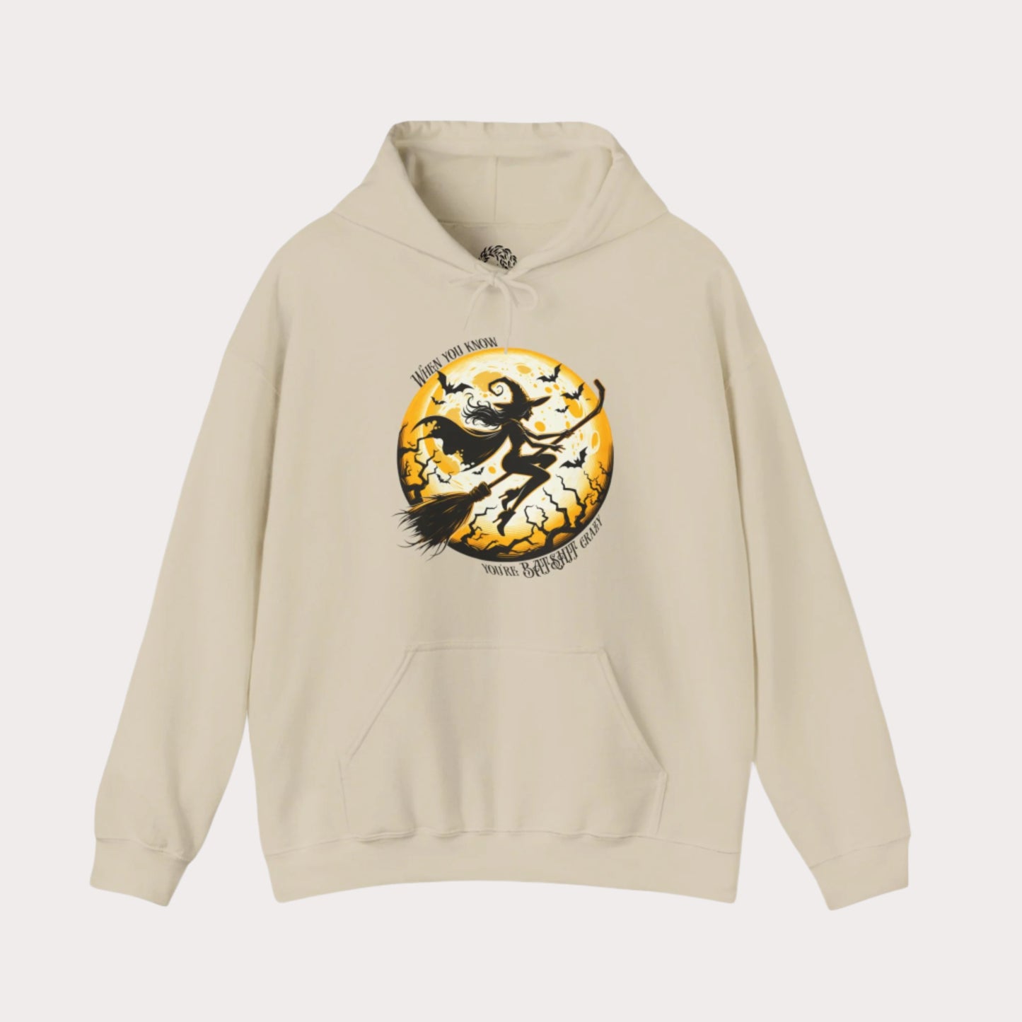 'When You Know You're Batshit Crazy' Flying Witch Graphic Unisex Heavy Blend™ Hooded Sweatshirt