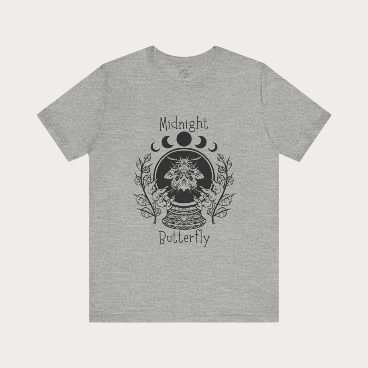 'Midnight Butterfly' Unisex Short Sleeve Moon Phase Moth Crystal Ball Casual Wear T-Shirt
