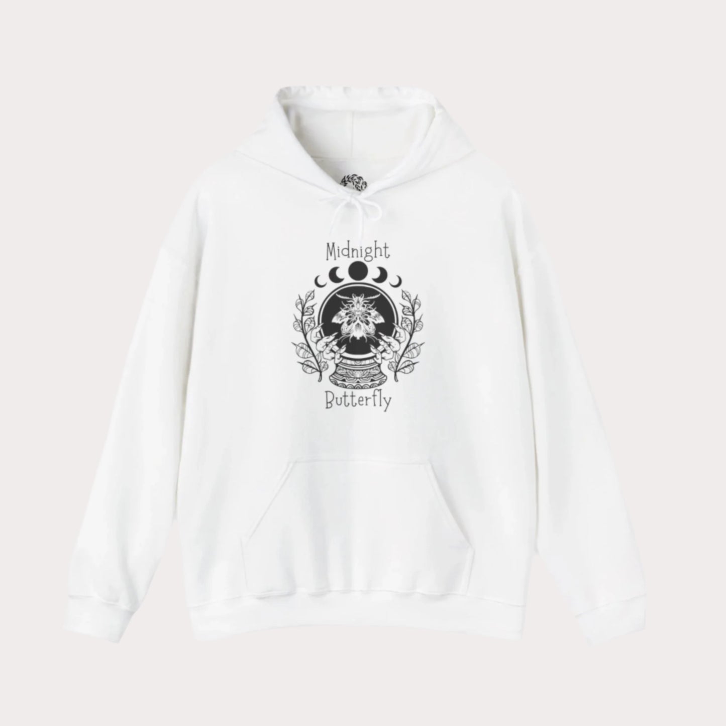 'Midnight Butterfly' Unisex Heavy Blend™ Hooded Sweatshirt - Moon Phase Moth Crystal Ball Casual Wear Hoodie