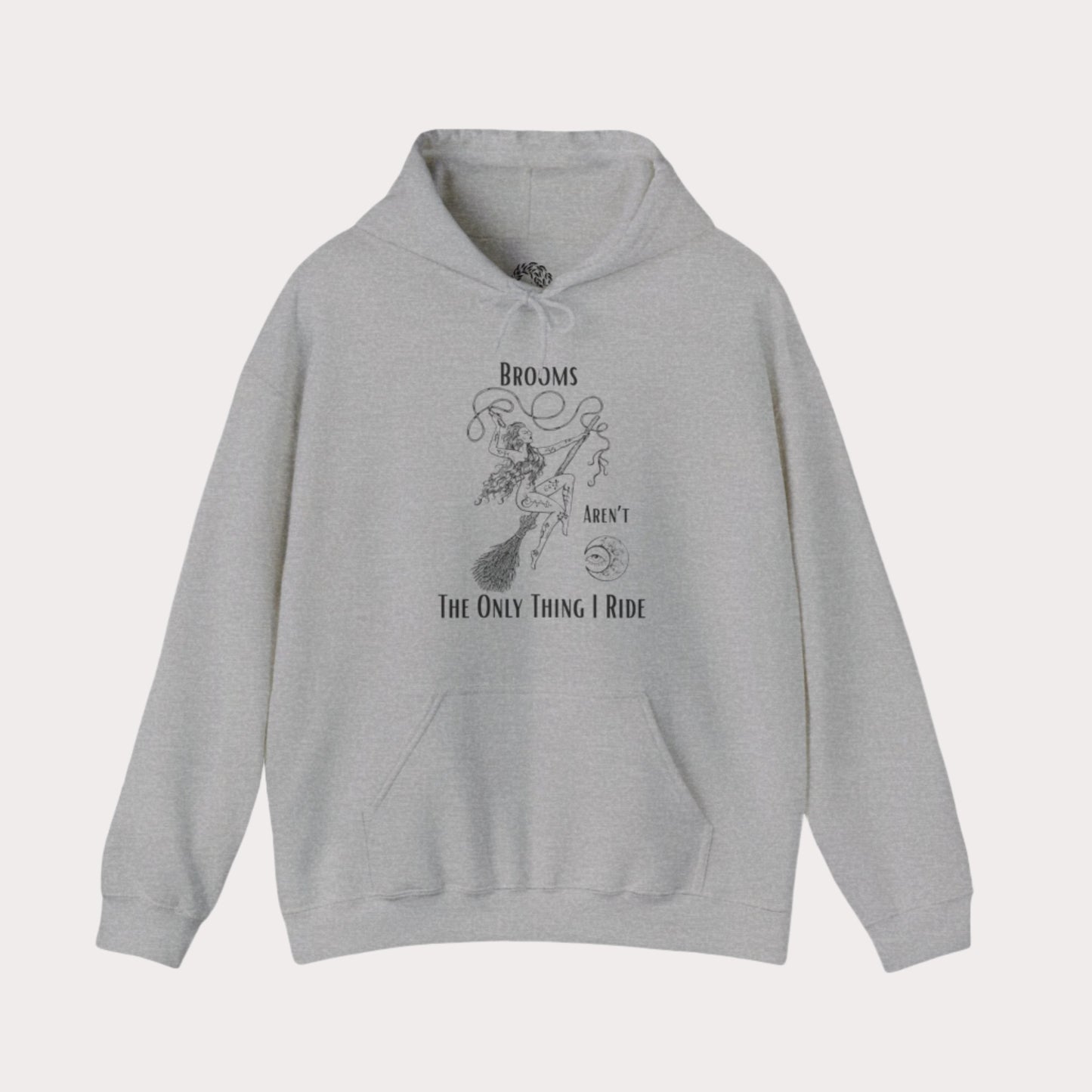 'Brooms Aren't The Only Think I Ride' Flying Witch on a Broom Graphic Unisex Heavy Blend™ Hooded Sweatshirt