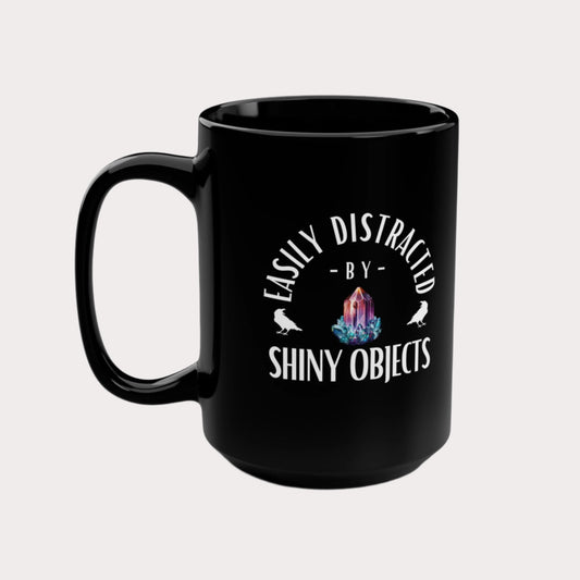 Easily Distracted Black Mug - 15oz Coffee Cup for Crystal Lovers