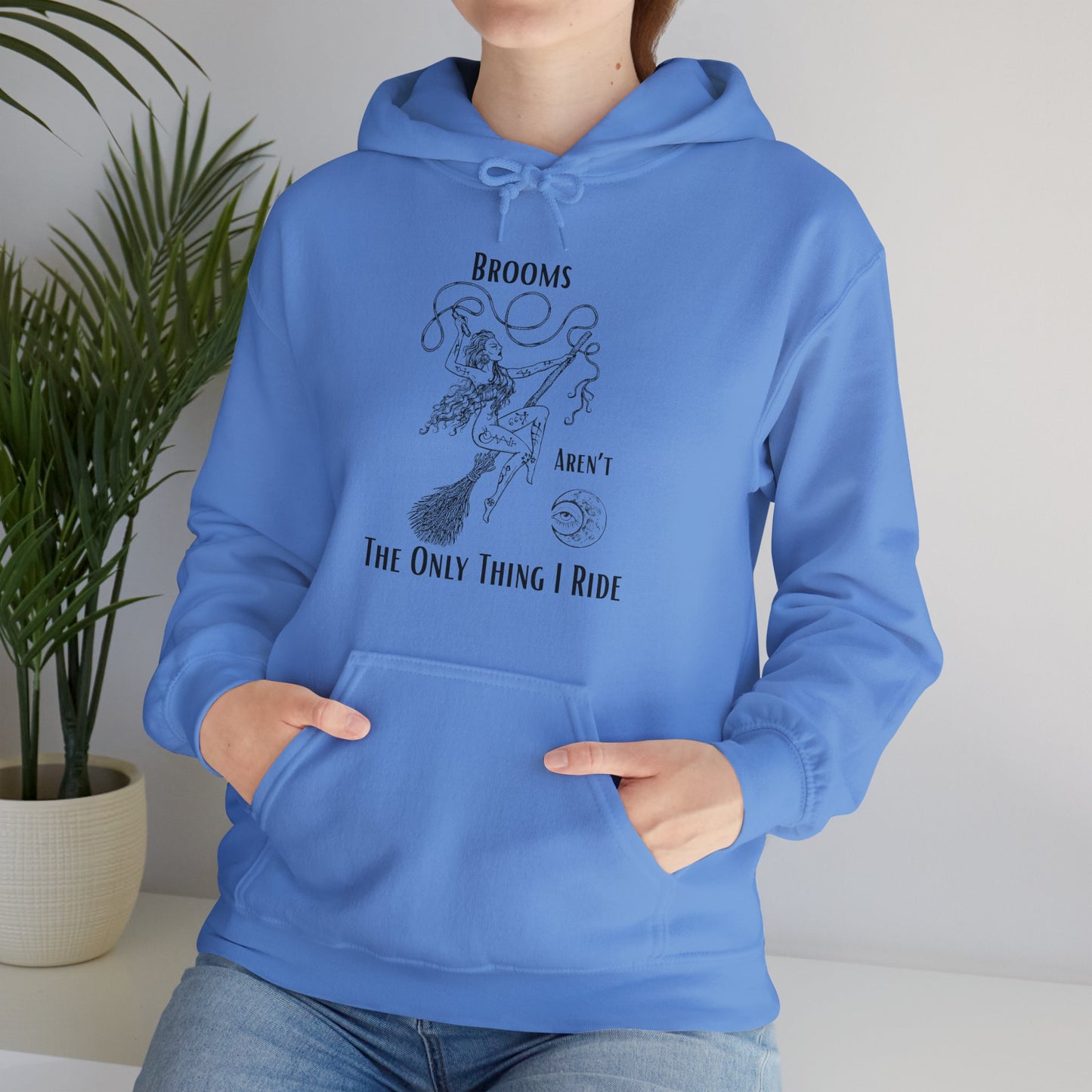'Brooms Aren't The Only Think I Ride' Flying Witch on a Broom Graphic Unisex Heavy Blend™ Hooded Sweatshirt