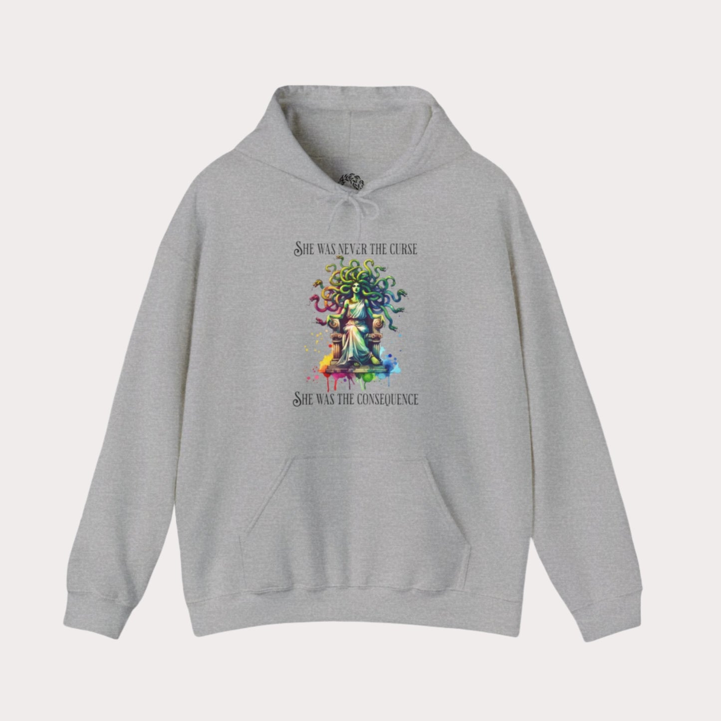 “She was never the curse—she was the consequence” Medusa Graphic Unisex Heavy Blend™ Hooded Sweatshirt
