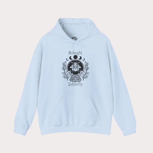 'Midnight Butterfly' Unisex Heavy Blend™ Hooded Sweatshirt - Moon Phase Moth Crystal Ball Casual Wear Hoodie