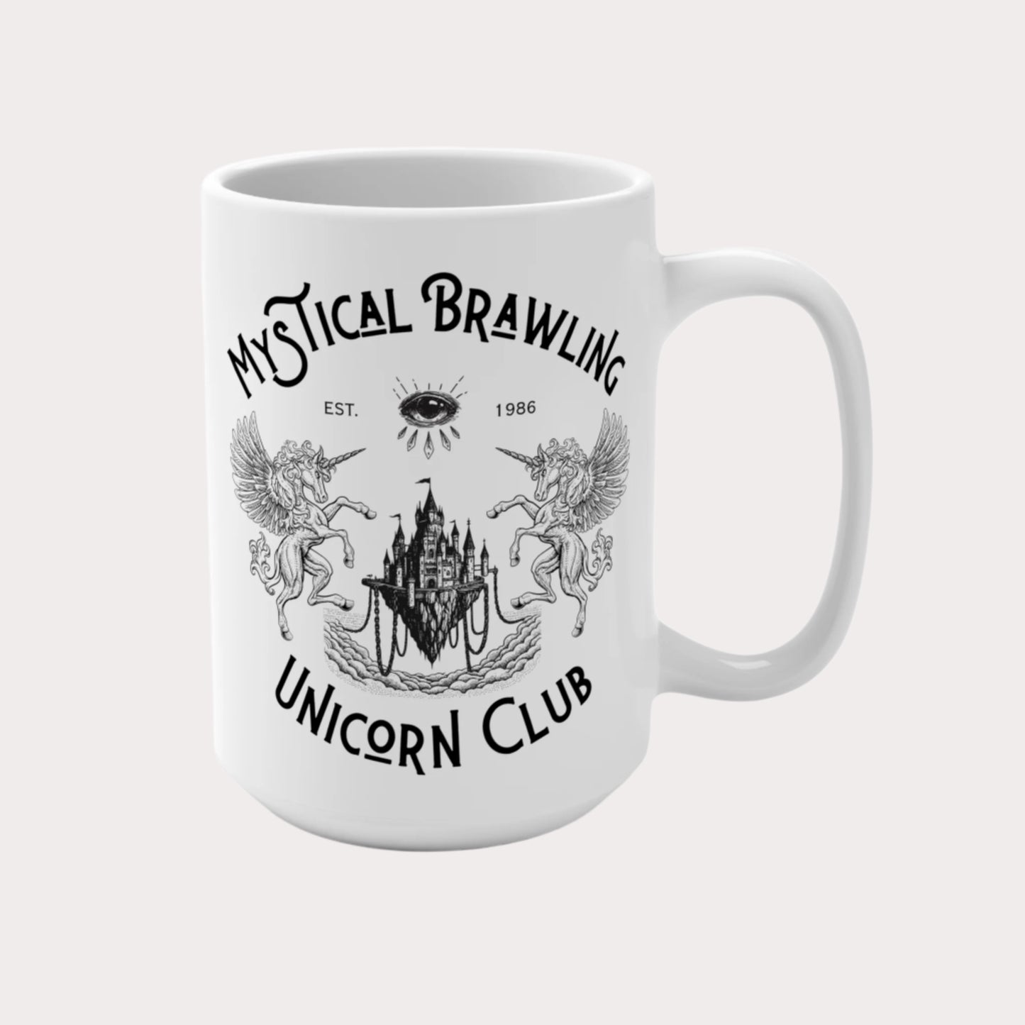 Mystical Brawling Unicorn Club Emblem 15oz Mug— Legendary Guardians of Magic Sipware