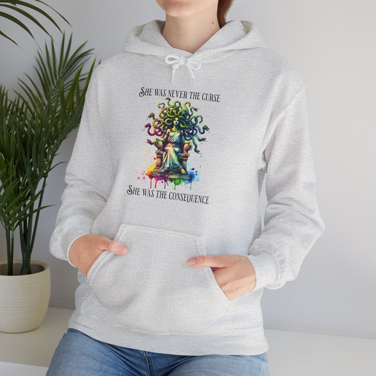 “She was never the curse—she was the consequence” Medusa Graphic Unisex Heavy Blend™ Hooded Sweatshirt