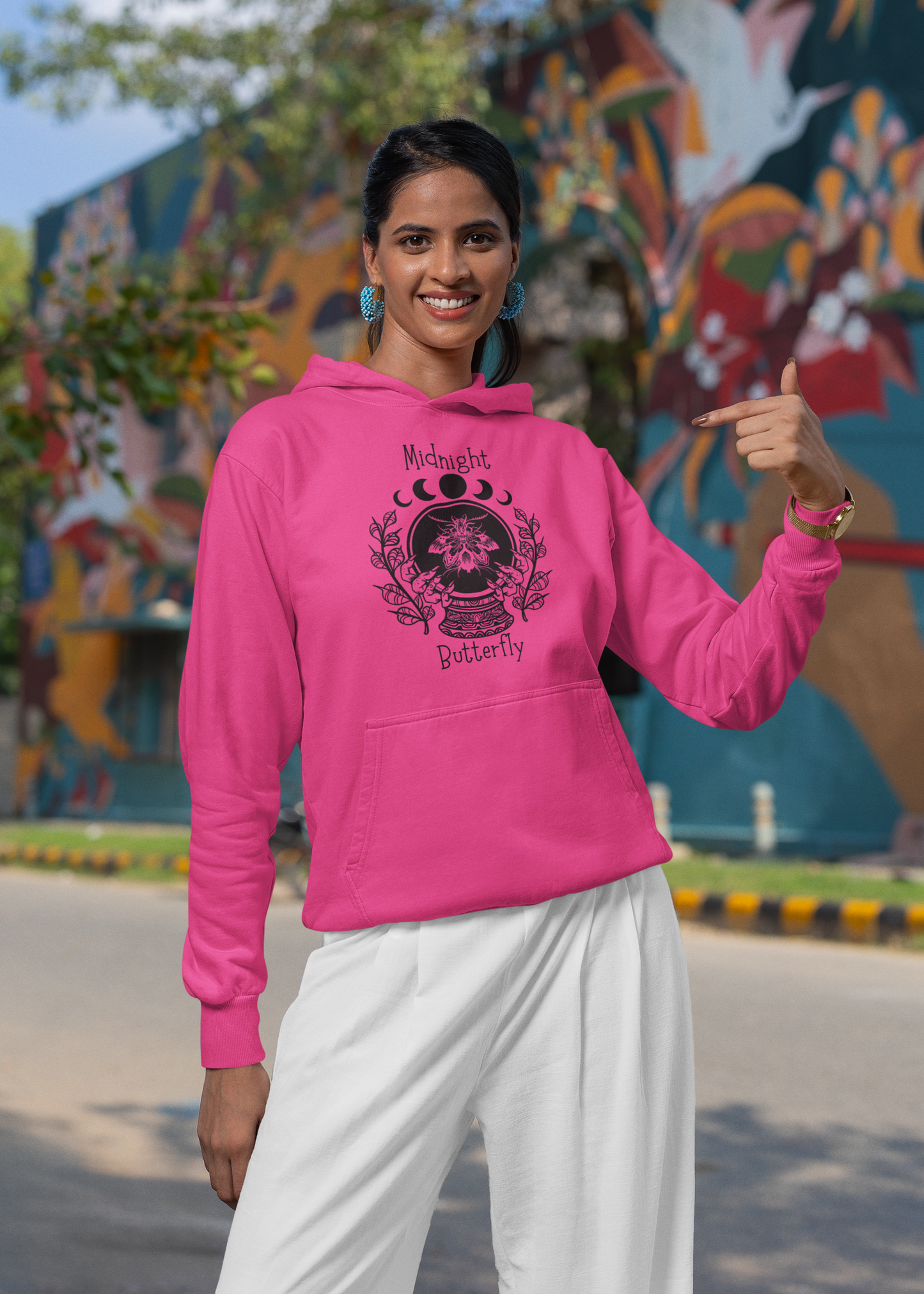 'Midnight Butterfly' Unisex Heavy Blend™ Hooded Sweatshirt - Moon Phase Moth Crystal Ball Casual Wear Hoodie