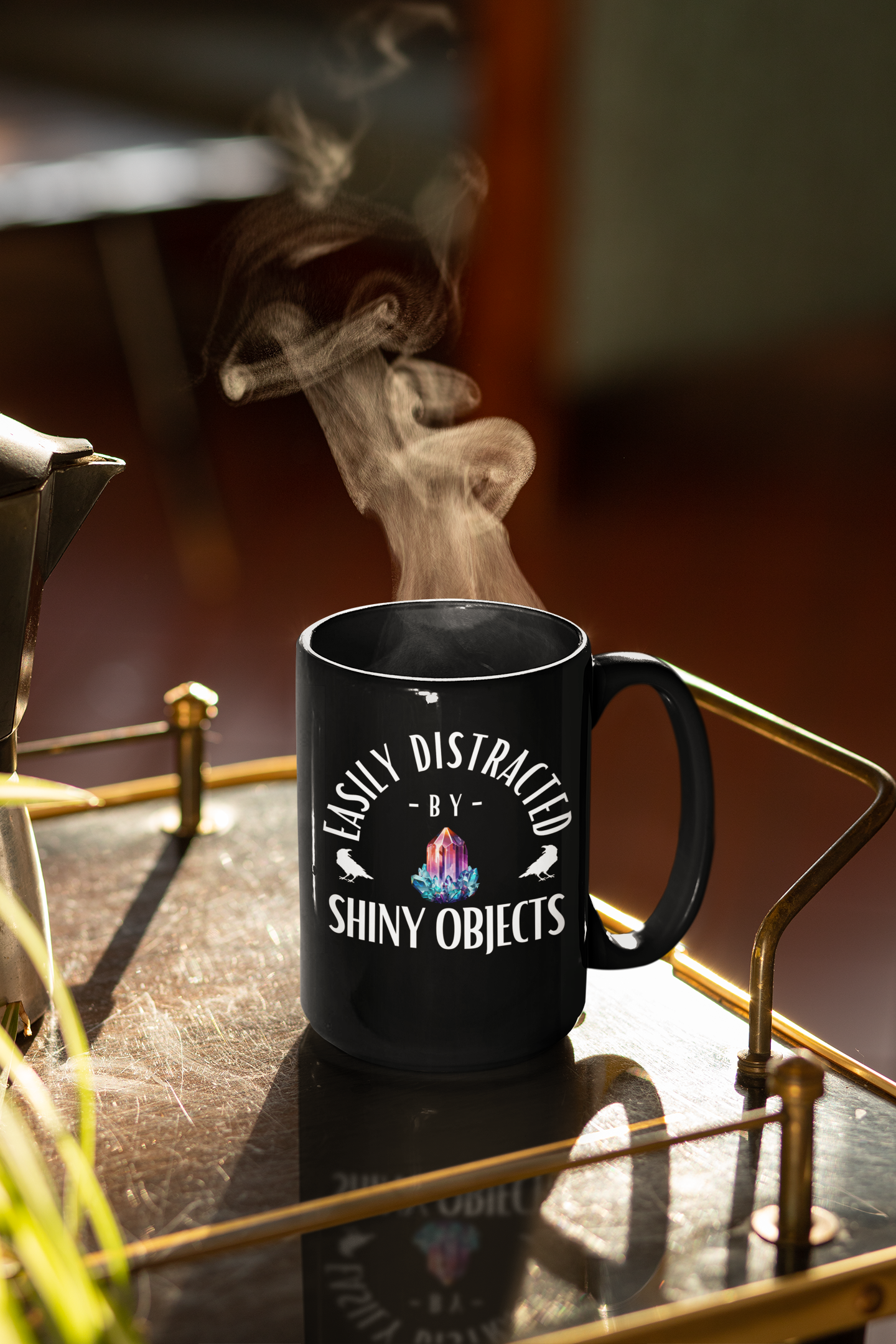 Easily Distracted Black Mug - 15oz Coffee Cup for Crystal Lovers