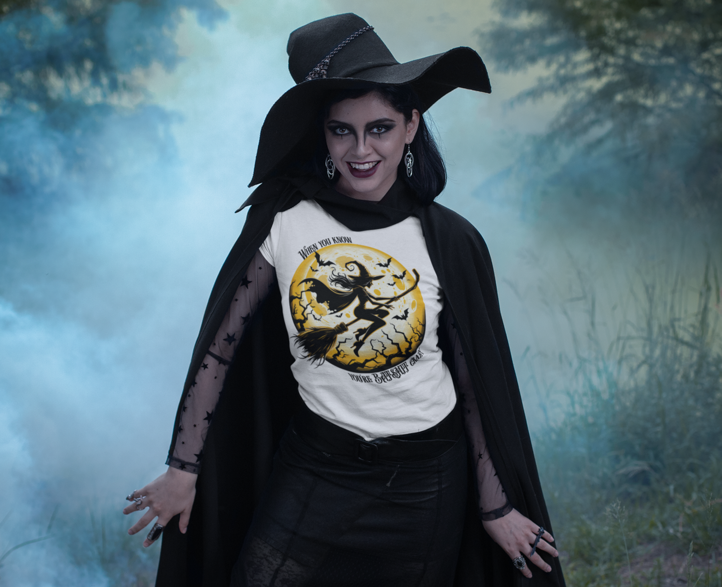 'When You Know You're Batshit Crazy' Flying Witch Graphic T-Shirt