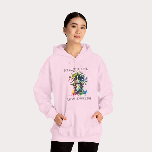 “She was never the curse—she was the consequence” Medusa Graphic Unisex Heavy Blend™ Hooded Sweatshirt
