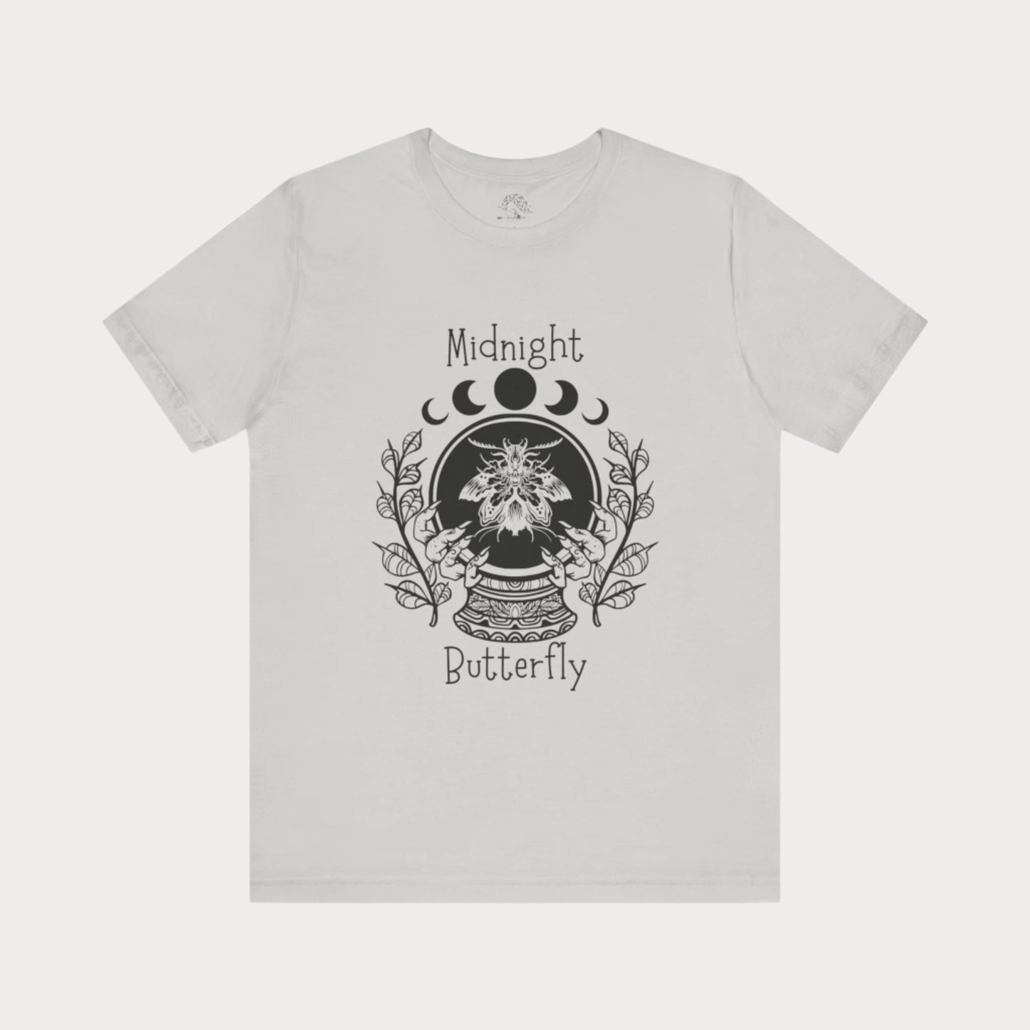 'Midnight Butterfly' Unisex Short Sleeve Moon Phase Moth Crystal Ball Casual Wear T-Shirt