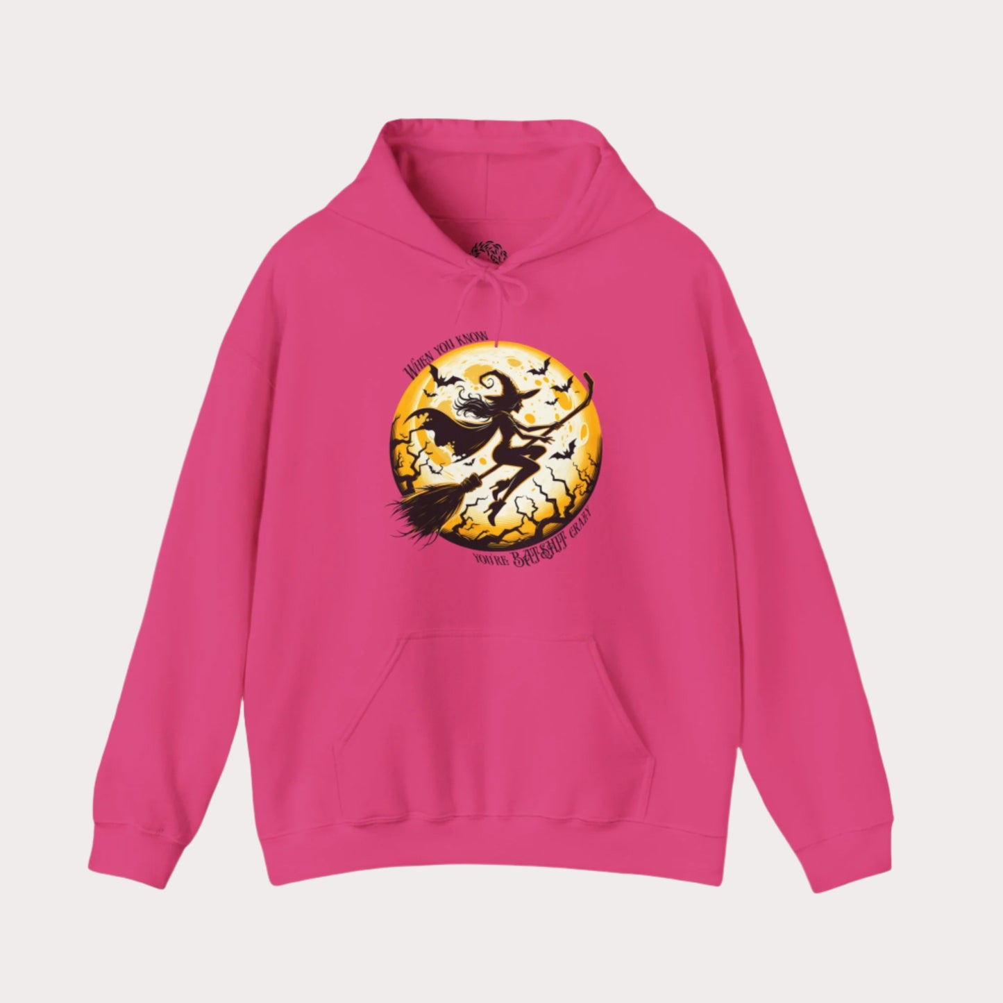 'When You Know You're Batshit Crazy' Flying Witch Graphic Unisex Heavy Blend™ Hooded Sweatshirt