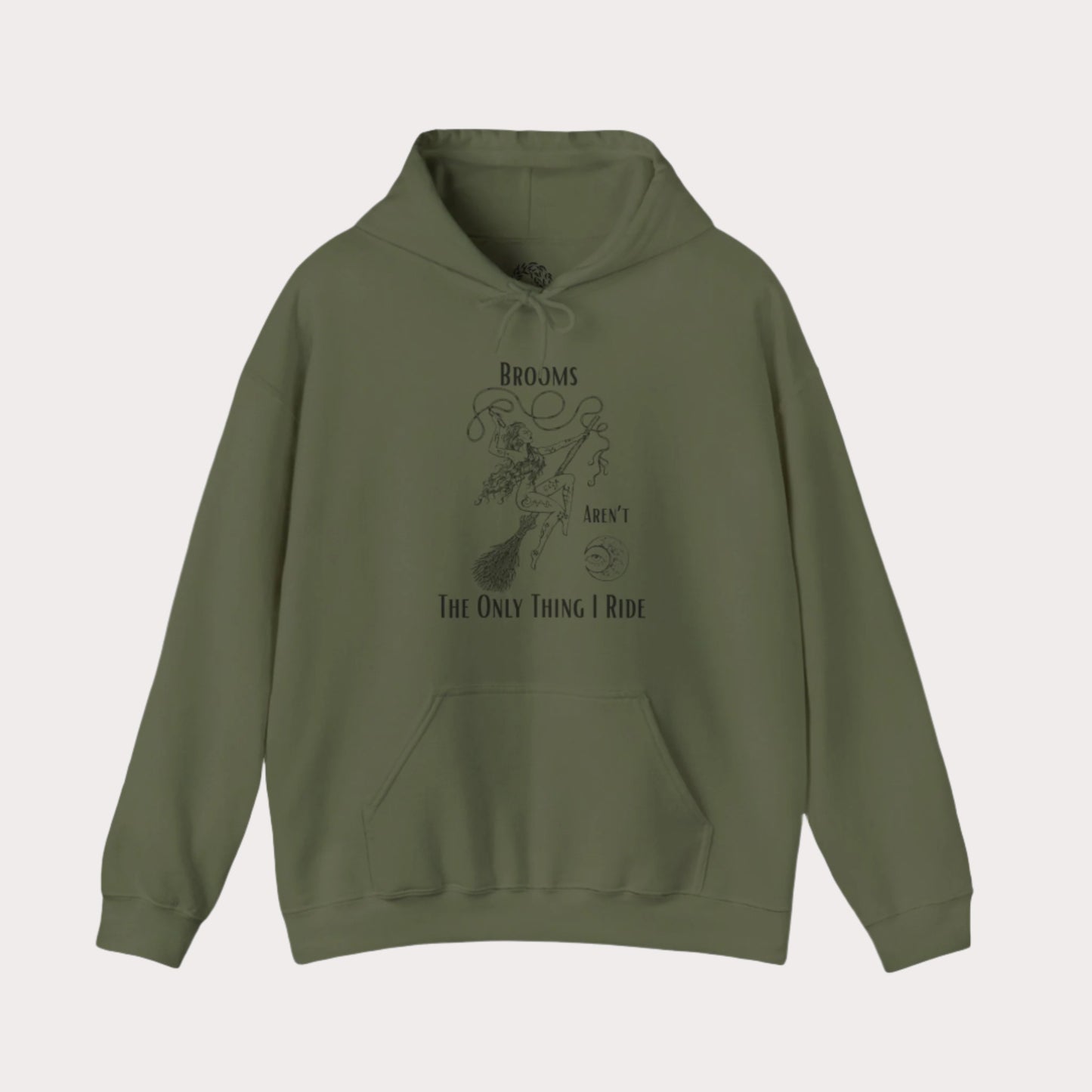 'Brooms Aren't The Only Think I Ride' Flying Witch on a Broom Graphic Unisex Heavy Blend™ Hooded Sweatshirt