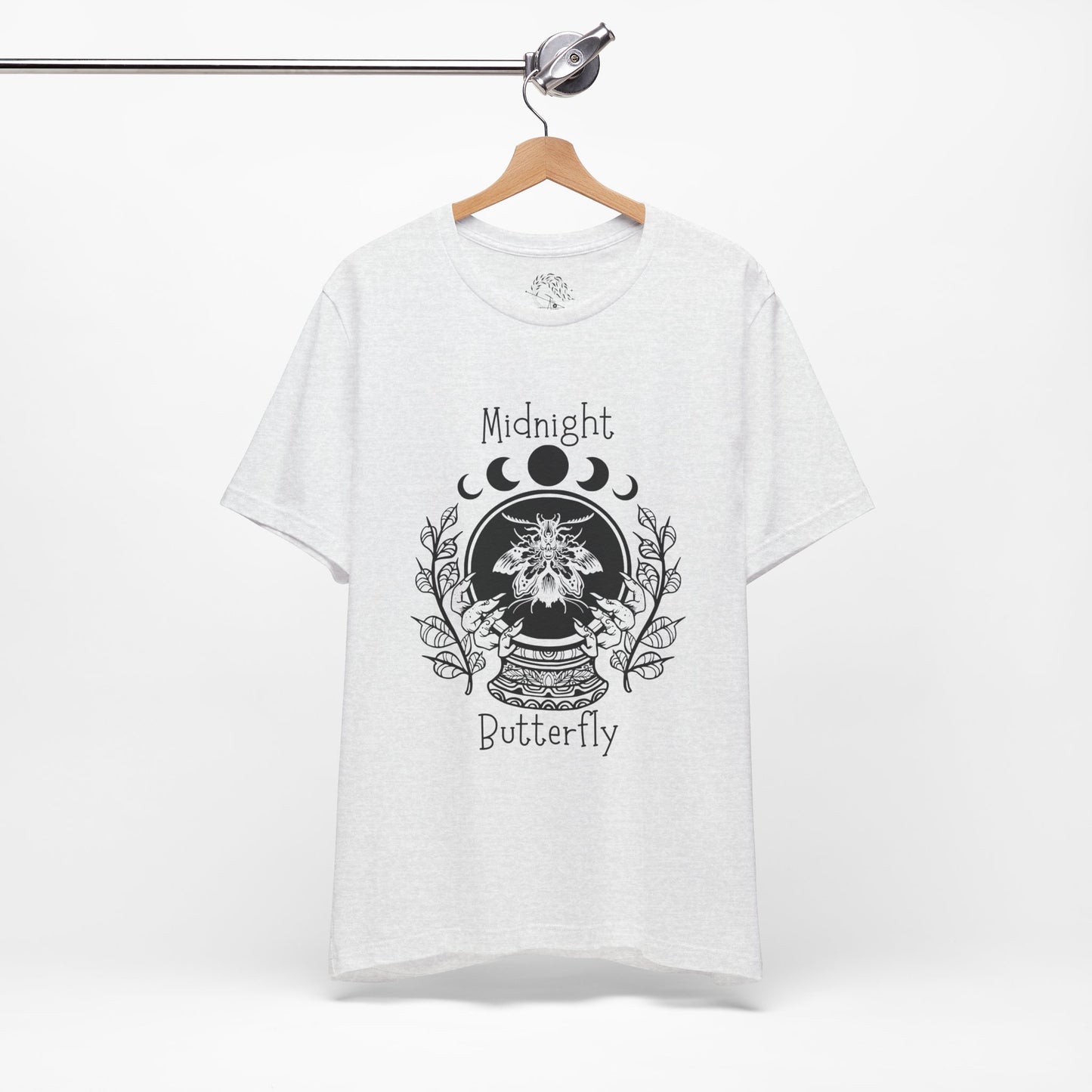 'Midnight Butterfly' Unisex Short Sleeve Moon Phase Moth Crystal Ball Casual Wear T-Shirt