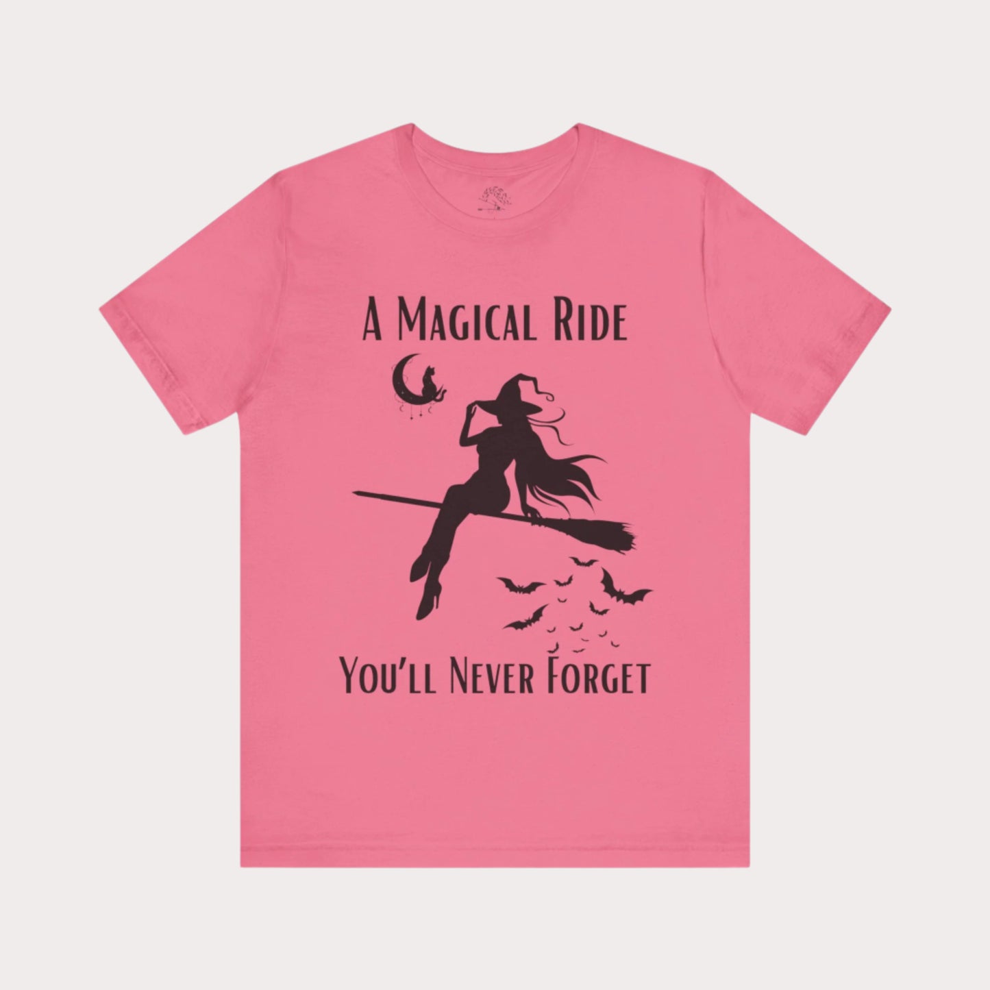 'A Magical Ride You'll Never Forget' Witch Flying Broom Black Silhouette & Text Graphic T-Shirt