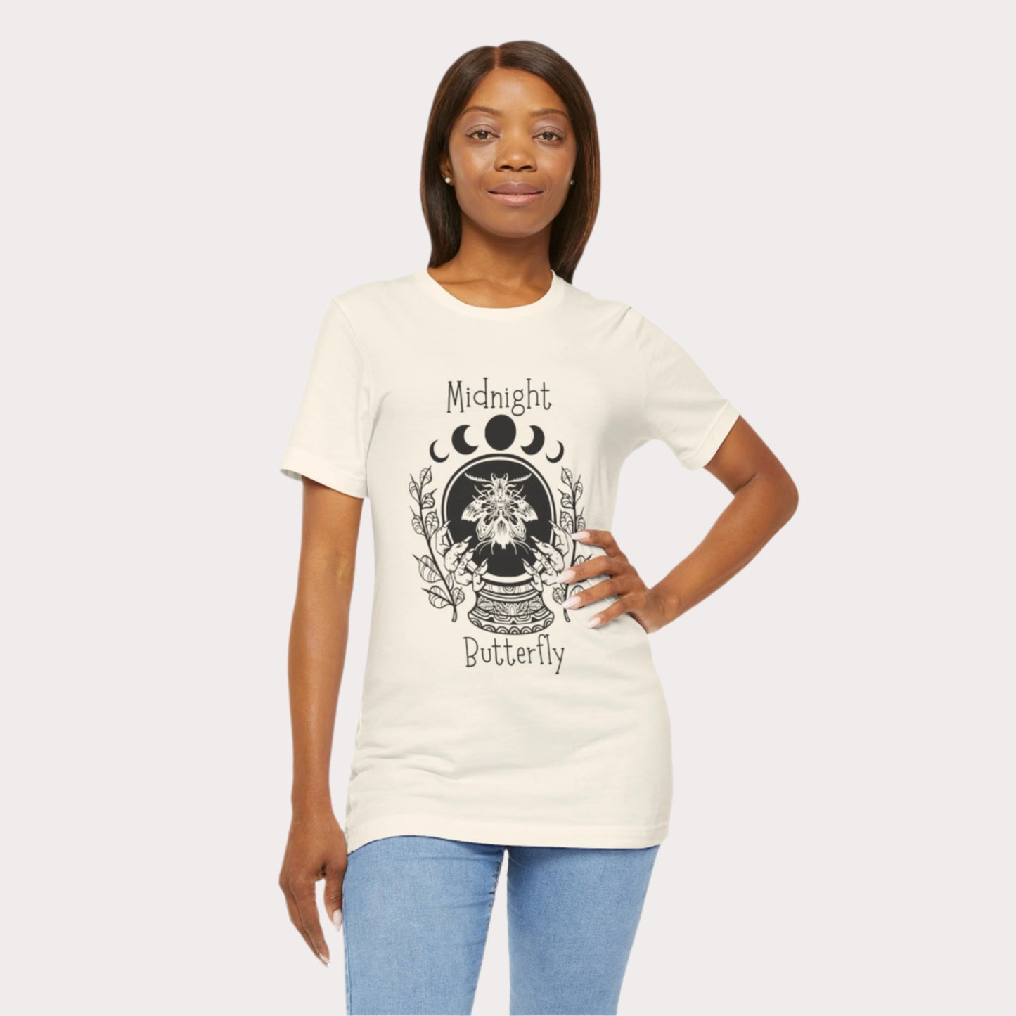 'Midnight Butterfly' Unisex Short Sleeve Moon Phase Moth Crystal Ball Casual Wear T-Shirt