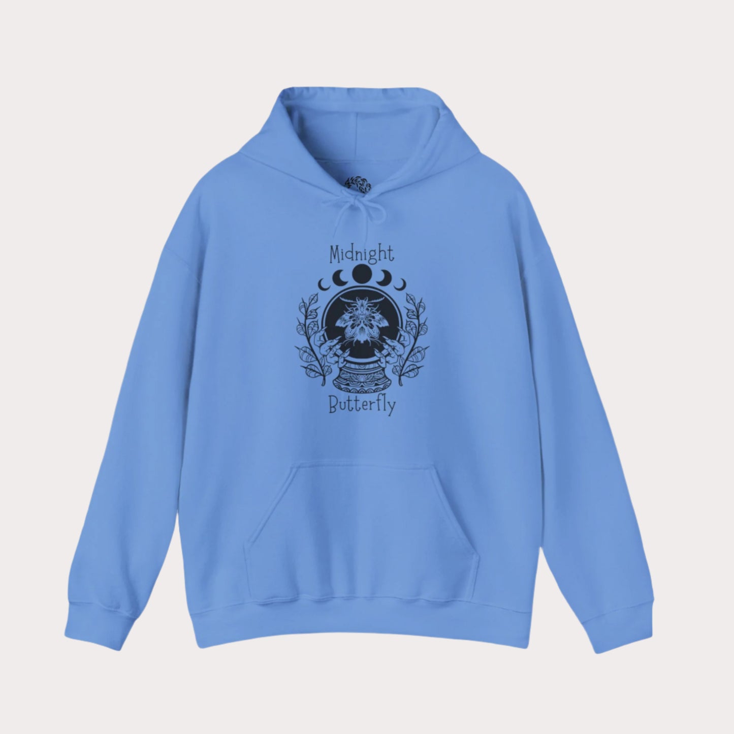 'Midnight Butterfly' Unisex Heavy Blend™ Hooded Sweatshirt - Moon Phase Moth Crystal Ball Casual Wear Hoodie