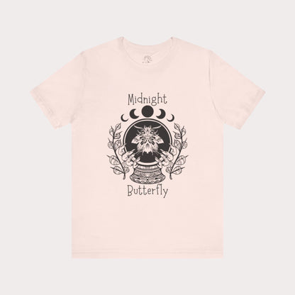 'Midnight Butterfly' Unisex Short Sleeve Moon Phase Moth Crystal Ball Casual Wear T-Shirt