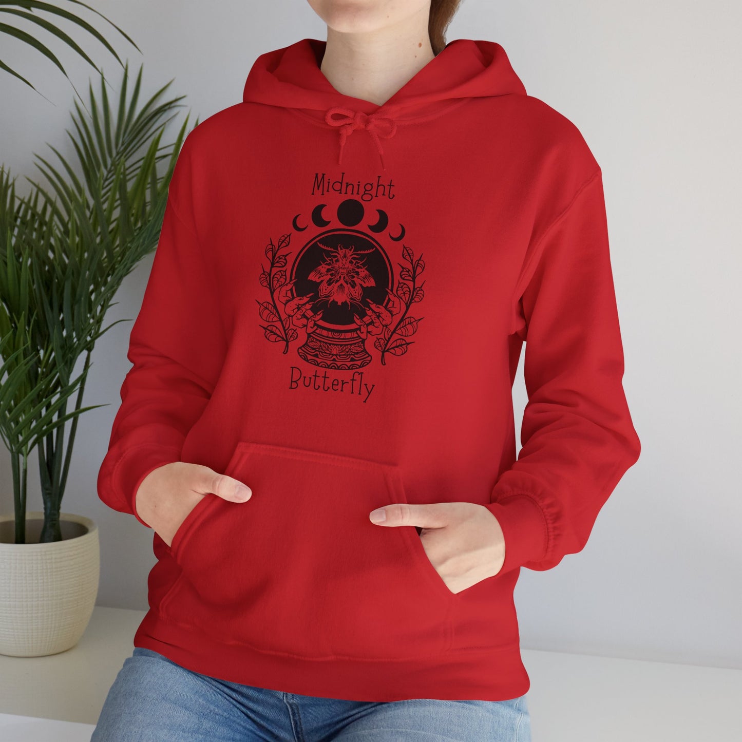 'Midnight Butterfly' Unisex Heavy Blend™ Hooded Sweatshirt - Moon Phase Moth Crystal Ball Casual Wear Hoodie
