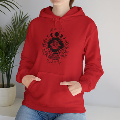 'Midnight Butterfly' Unisex Heavy Blend™ Hooded Sweatshirt - Moon Phase Moth Crystal Ball Casual Wear Hoodie