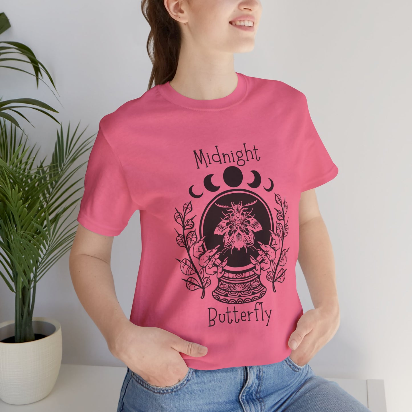 'Midnight Butterfly' Unisex Short Sleeve Moon Phase Moth Crystal Ball Casual Wear T-Shirt