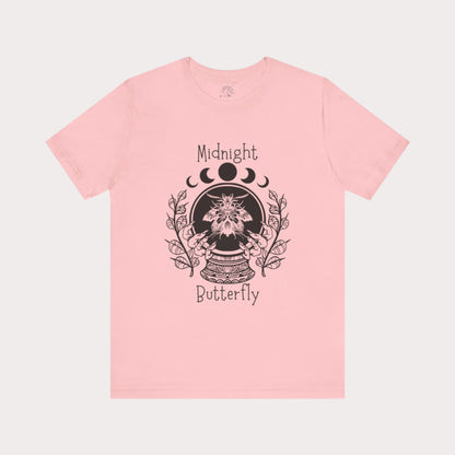 'Midnight Butterfly' Unisex Short Sleeve Moon Phase Moth Crystal Ball Casual Wear T-Shirt