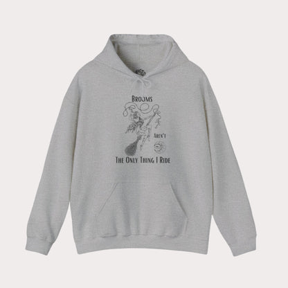 'Brooms Aren't The Only Think I Ride' Flying Witch on a Broom Graphic Unisex Heavy Blend™ Hooded Sweatshirt