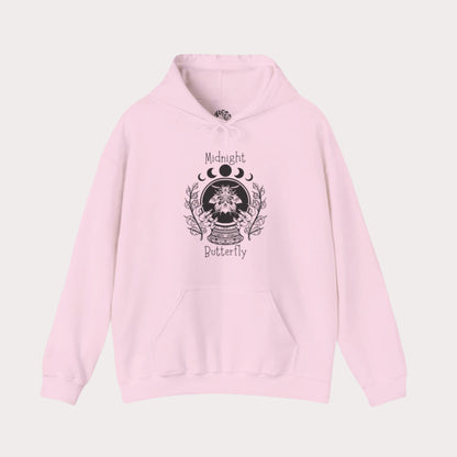 'Midnight Butterfly' Unisex Heavy Blend™ Hooded Sweatshirt - Moon Phase Moth Crystal Ball Casual Wear Hoodie