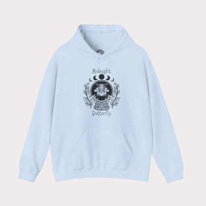 'Midnight Butterfly' Unisex Heavy Blend™ Hooded Sweatshirt - Moon Phase Moth Crystal Ball Casual Wear Hoodie