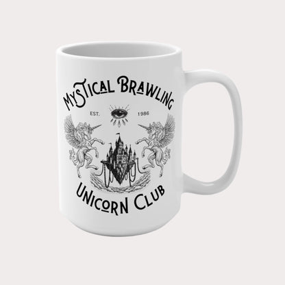Mystical Brawling Unicorn Club Emblem 15oz Mug— Legendary Guardians of Magic Sipware