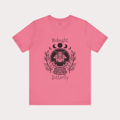 'Midnight Butterfly' Unisex Short Sleeve Moon Phase Moth Crystal Ball Casual Wear T-Shirt