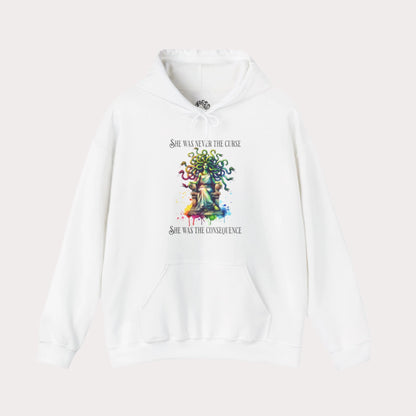 “She was never the curse—she was the consequence” Medusa Graphic Unisex Heavy Blend™ Hooded Sweatshirt