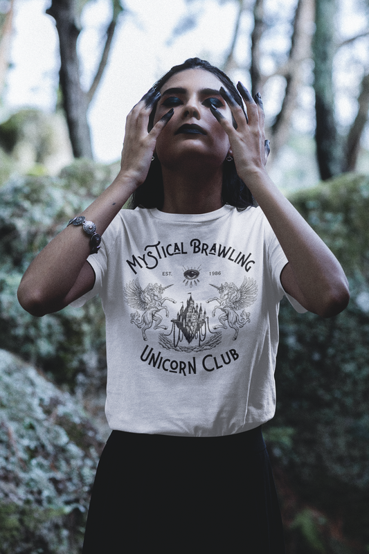 Mystical Brawling Unicorn Club Unisex T-Shirt -Front only Print Legendary Guardians of Magic Vintage Graphic T-Shirt