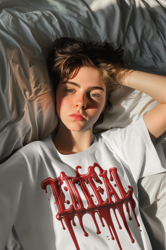 🩸 LUTEAL Blood Drop Tee – Own Your Flow | Dripping Letters Graphic T-Shirt | Casual Wear