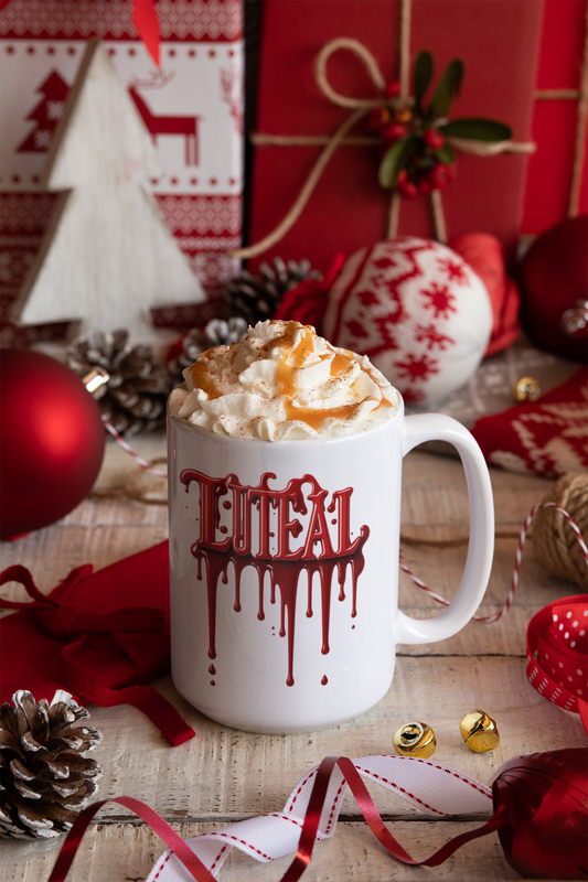 LUTEAL Drip Logo Mug – Sip with Power – 15oz Mug - Coffee Cup for for Menstrual Awareness