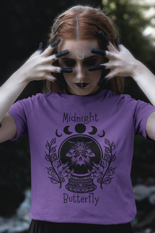 'Midnight Butterfly' Unisex Short Sleeve Moon Phase Moth Crystal Ball Casual Wear T-Shirt