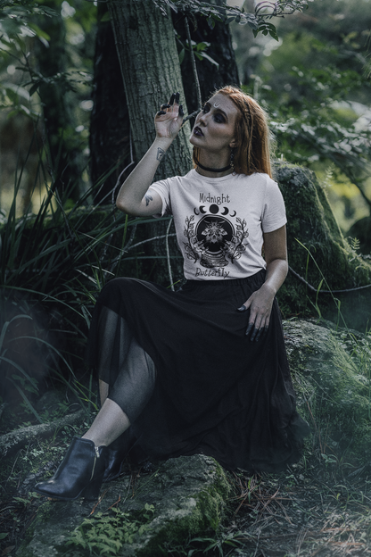 'Midnight Butterfly' Unisex Short Sleeve Moon Phase Moth Crystal Ball Casual Wear T-Shirt