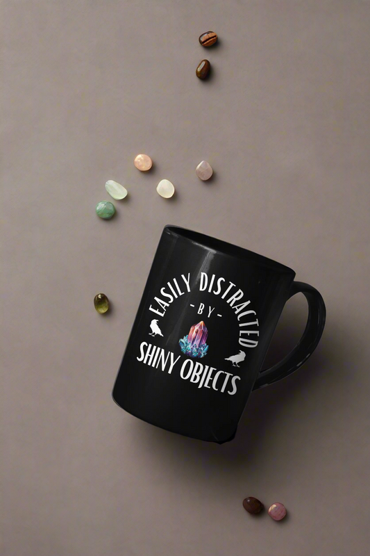 Easily Distracted Black Mug - 15oz Coffee Cup for Crystal Lovers