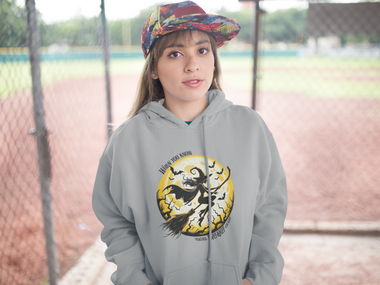 'When You Know You're Batshit Crazy' Flying Witch Graphic Unisex Heavy Blend™ Hooded Sweatshirt