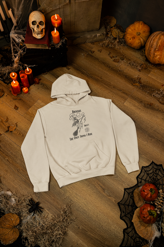'Brooms Aren't The Only Think I Ride' Flying Witch on a Broom Graphic Unisex Heavy Blend™ Hooded Sweatshirt