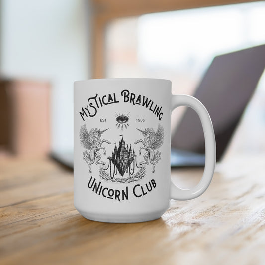 Mystical Brawling Unicorn Club Emblem 15oz Mug— Legendary Guardians of Magic Sipware