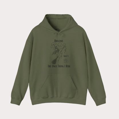 'Brooms Aren't The Only Think I Ride' Flying Witch on a Broom Graphic Unisex Heavy Blend™ Hooded Sweatshirt