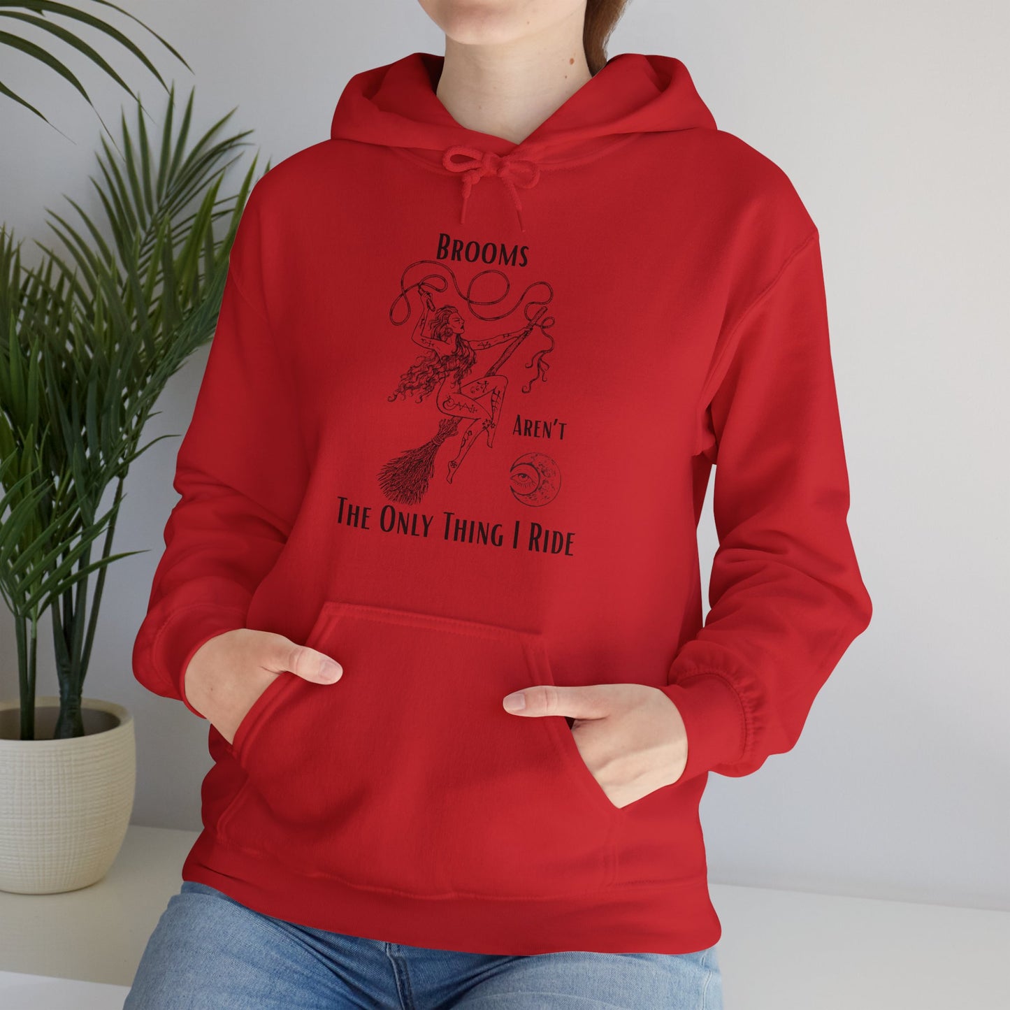 'Brooms Aren't The Only Think I Ride' Flying Witch on a Broom Graphic Unisex Heavy Blend™ Hooded Sweatshirt
