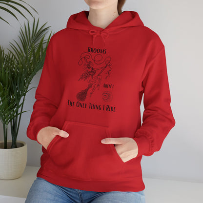 'Brooms Aren't The Only Think I Ride' Flying Witch on a Broom Graphic Unisex Heavy Blend™ Hooded Sweatshirt