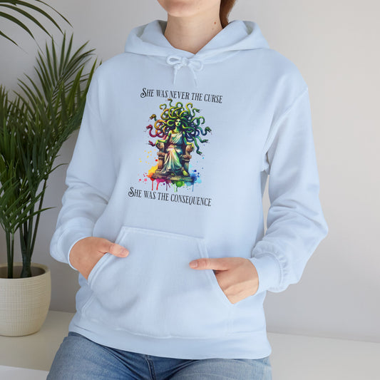 “She was never the curse—she was the consequence” Medusa Graphic Unisex Heavy Blend™ Hooded Sweatshirt